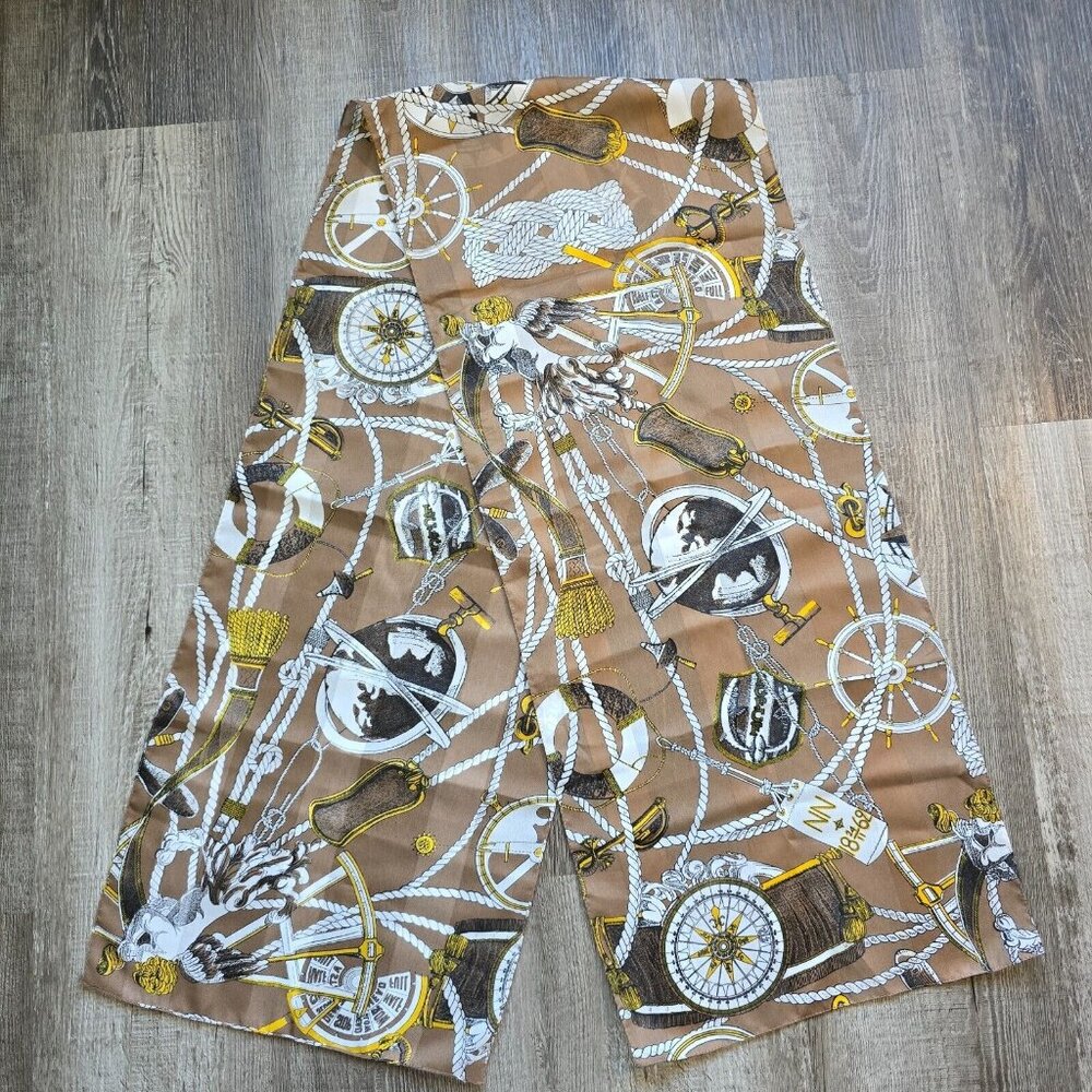 Vintage Scarf Rectangle Womens Accessory 59x12 Nautical Ropes Wheels Compass